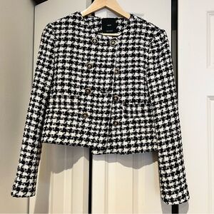 Mango Black and White Tweed Blazer Jacket